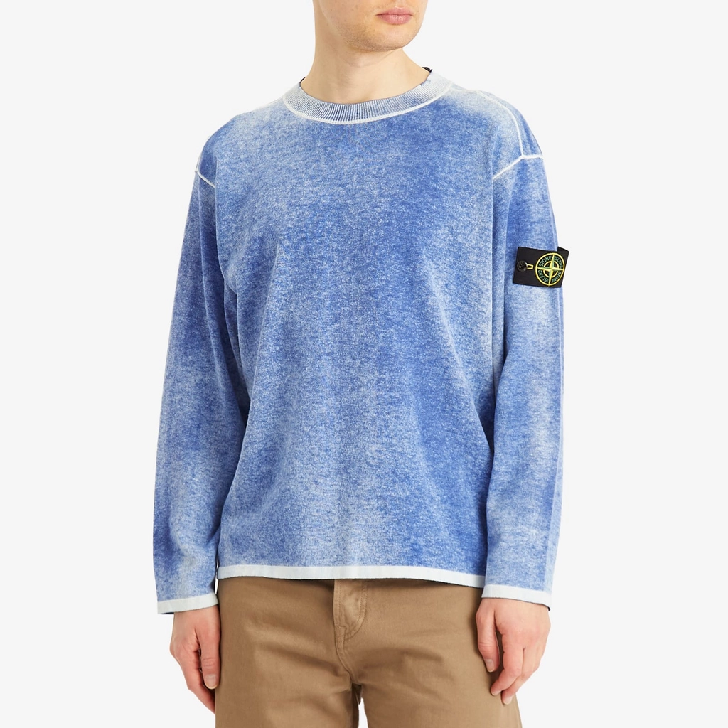 Stone Island Men's Raw Hand Sprayed Crew Neck Jumper Blue Marine